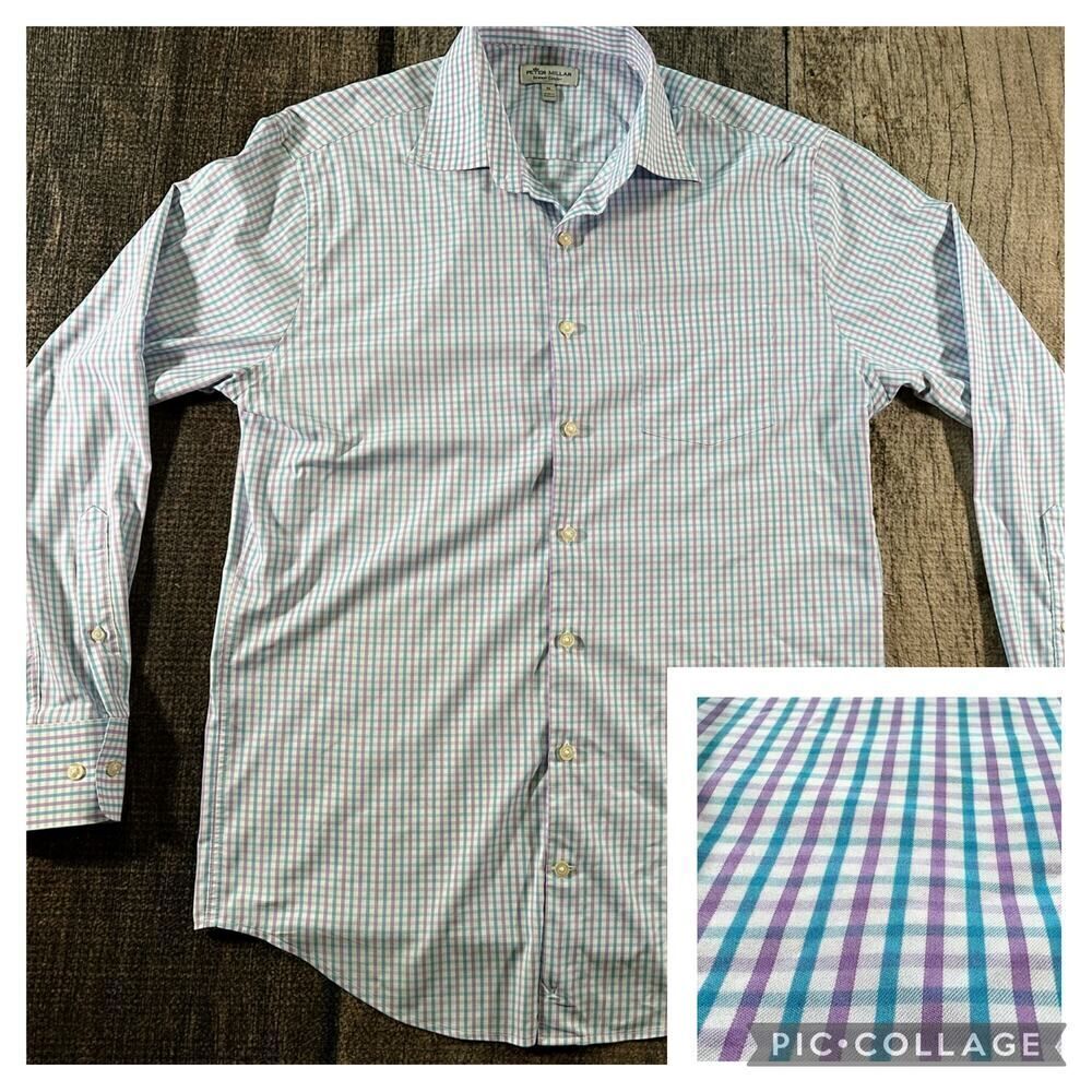 Peter Millar Summer Comfort Performance Mens Medium Long Sleeve Button Down